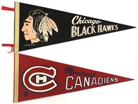 1970s Chicago Blackhawks Montreal Canadiens Full Size 30" Pennants - Lot of 2