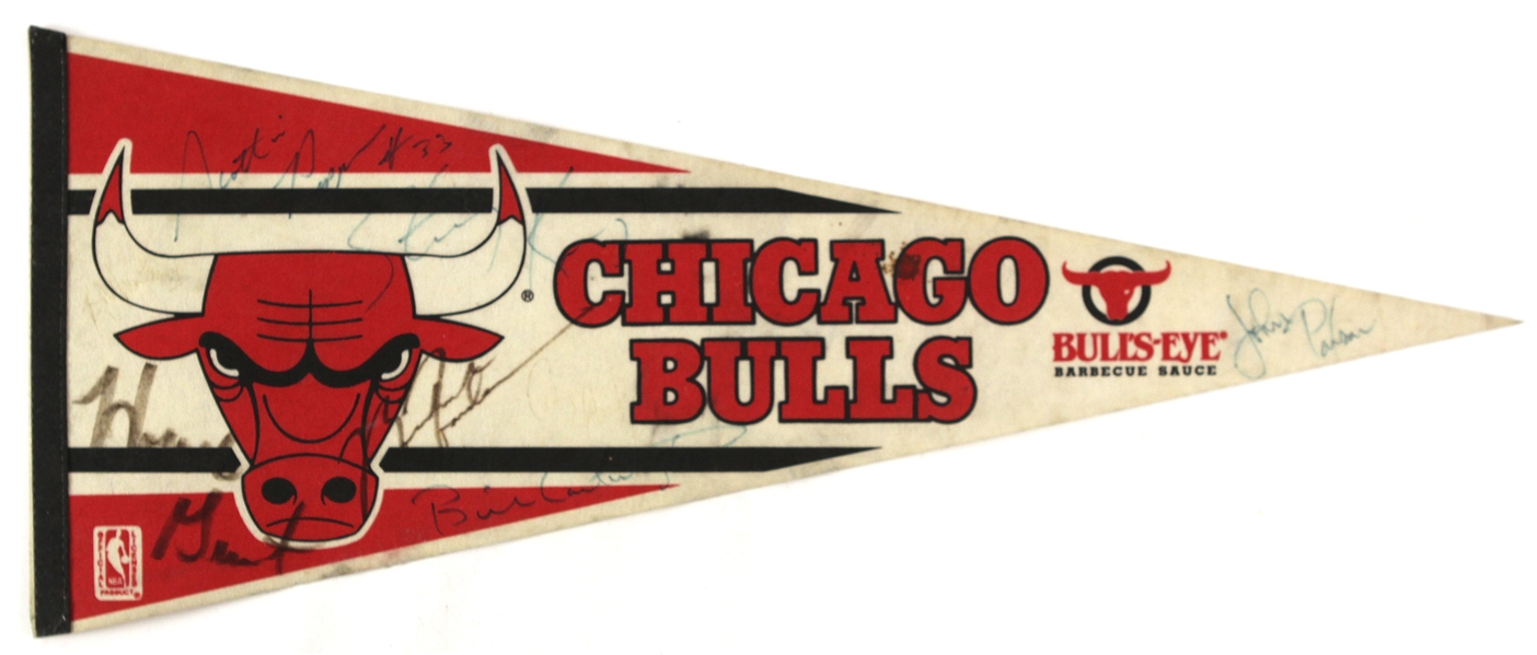 1989-92 Chicago Bulls Multi Signed Full Size 29" Pennant w/ 8 Signatures Including Michael Jordan, Scottie Pippen & More (Full JSA Letter) 