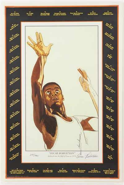 1995 Oscar Robertson Milwaukee Bucks Signed 15" x 24" Career Accomplishments Lithograph (JSA) 375/980