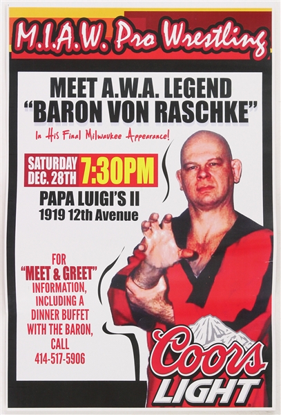 2013 Baron Von Raschke 11" x 17" MIAW Pro Wrestling Poster