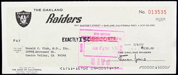 1977 Al Davis Oakland Raiders Signed Check *JSA*