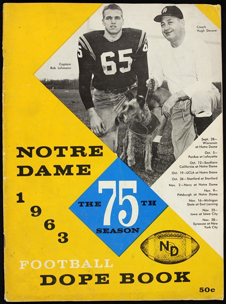 1963 Notre Dame Fighting Irish Football "The 75th Season" Dope Book