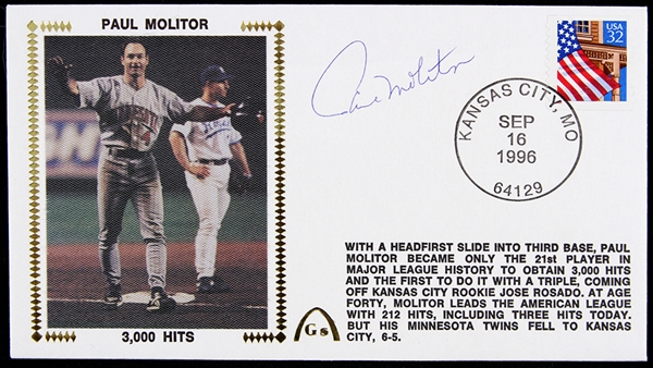 1996 Paul Molitor Minnesota Twins Signed 3,000 Career Hits First Day Envelope (JSA)