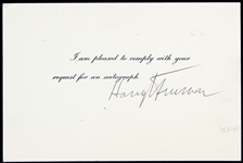 1950s Harry Truman 33rd President of the United States Signed 4" x 6" Card (JSA)