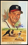 1989 Eddie Mathews Milwaukee Braves Signed 3.5" x 5.5" Perez Steele Postcard (JSA)