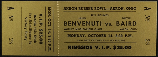 1968 Nino Benvenuti Doyle Baird Akron Rubber Bowl Fight Ticket