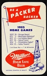 1952 Green Bay Packers Miller High Life Home/Away Pocket Schedule