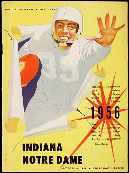 1956 Notre Dame Fighting Irish Indiana Hoosiers Game Program (Paul Hornung Heisman Season)