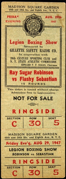 1947 Sugar Ray Robinson Flashy Sebastian Madison Square Garden Ticket 