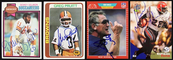 1970s-90s Signed Football Card Collection - Lot of 4 w/ Don Shula, Marshall Faulk & More (JSA)
