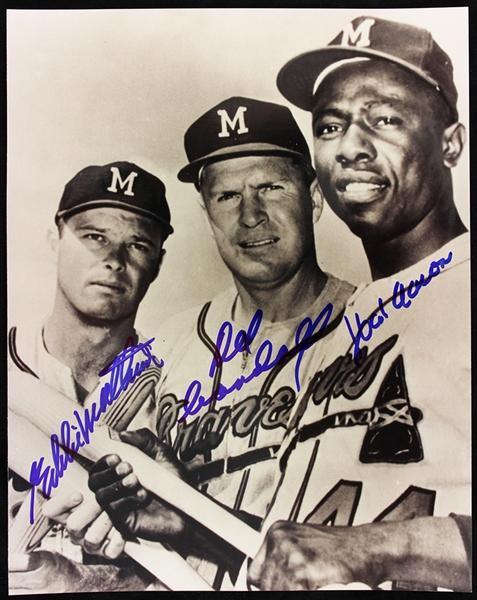 1953-63 Hank Aaron Eddie Mathews Del Crandall Milwaukee Braves Signed 8" x 10" Photo (JSA)