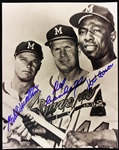1953-63 Hank Aaron Eddie Mathews Del Crandall Milwaukee Braves Signed 8" x 10" Photo (JSA)
