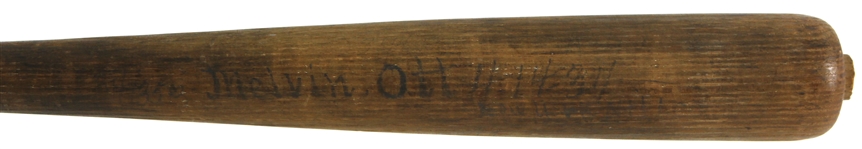 1934 Mel Ott New York Giants H&B Louisville Slugger Sidewritten Lathe Pattern Bat (MEARS LOA)
