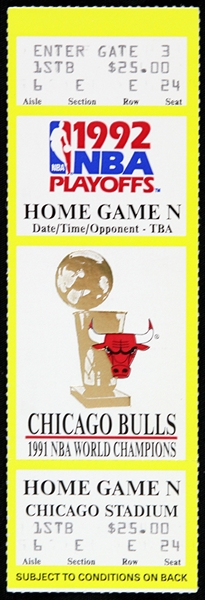 1992 Chicago Bulls Chicago Stadium Home Game N Full Playoff Ticket