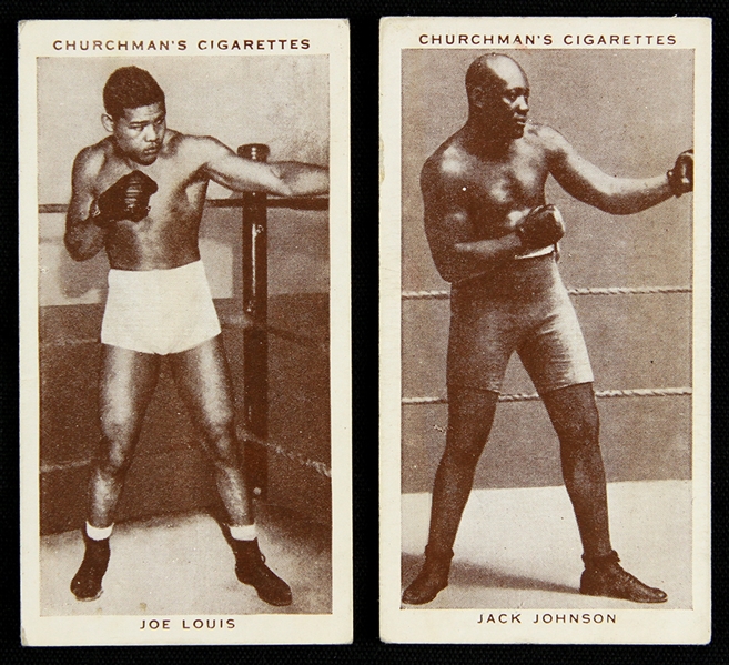 1938 Jack Johnson Joe Louis World Heavyweight Champions Churchmans Boxing Personalities Trading Cards - Lot of 2
