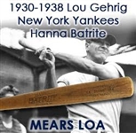 1930-38 Lou Gehrig New York Yankees Hanna Batrite Bat (MEARS A5)