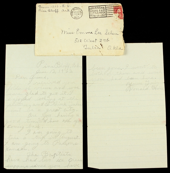 1923 Personal Correspondence w/ Arkansas State Fair Postmark