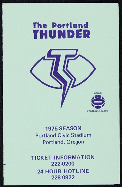 1975 Portland Thunder WFL Pocket Schedule