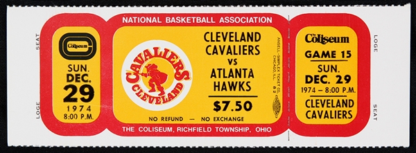 1974 Cleveland Cavaliers Atlanta Hawks Richfield Coliseum Ticket