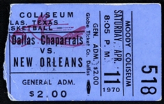 1970 Dallas Chaparrals New Orleans Buccaneers Moody Coliseum ABA Ticket Stub 
