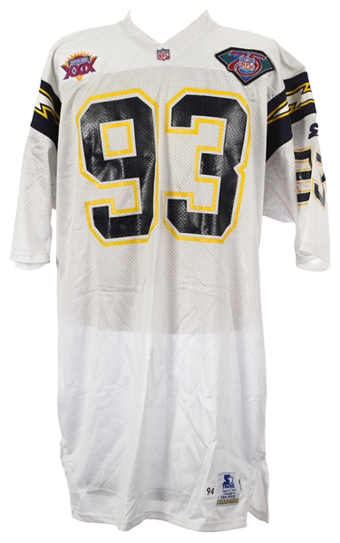 1994 Reuben Davis San Diego Chargers Road Jersey w/ NFL 75th Anniversary Patch & Super Bowl XXIX Embroidery (MEARS LOA)