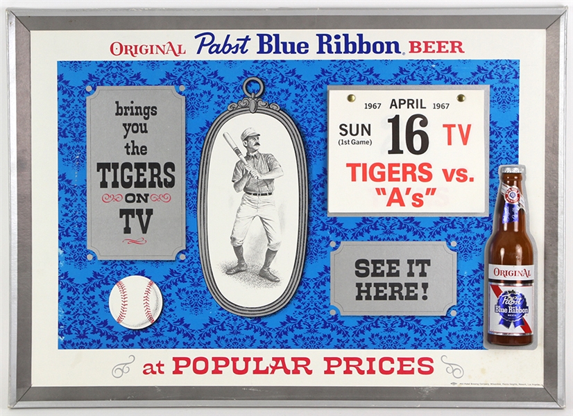 1967 "Exceptionally High Grade" Detroit Tigers Pabst Blue Ribbon 21" x 30" Schedule Display w/ Easelback