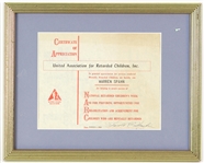 1964 Warren Spahn Milwaukee Braves 12" x 15" Framed United Association for Retarded Children Certificate of Appreciation