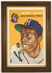 1980s Hank Aaron Milwaukee Braves Signed 21" x 29" Framed 1954 Topps Rookie Card Depiction (JSA) 8/85