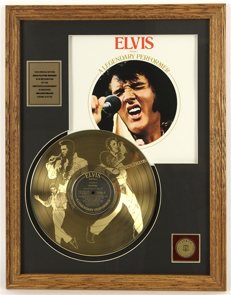 1970s Elvis Presley A Legendary Performer 21" x 28" Framed Gold Plated Record Display 