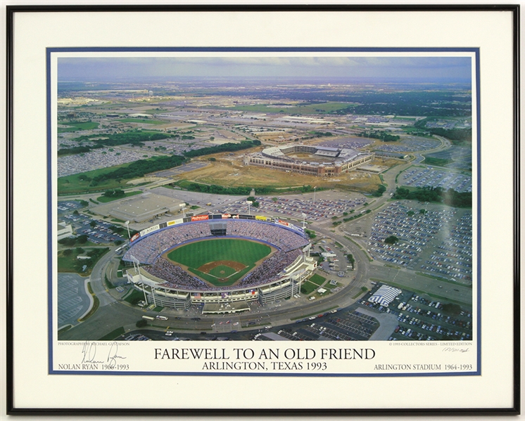 1993 Nolan Ryan Texas Rangers Signed 22" x 27" Framed Farewell to Arlington Stadium Lithograph (JSA) 127/500