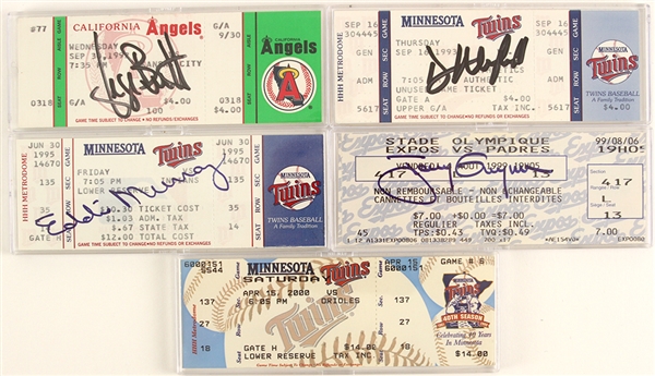 1992-2000 3,000 Hit Game Ticket Collection - Lot of 5 (4 Signed) w/ Cal Ripken Jr, Tony Gwynn, George Brett, Eddie Murray & Dave Winfield (JSA)