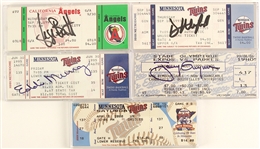 1992-2000 3,000 Hit Game Ticket Collection - Lot of 5 (4 Signed) w/ Cal Ripken Jr, Tony Gwynn, George Brett, Eddie Murray & Dave Winfield (JSA)
