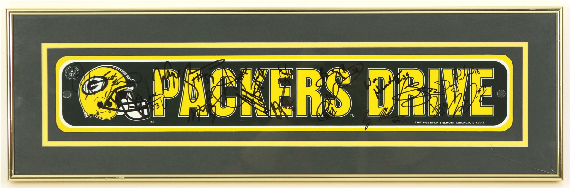 1996 Green Bay Packers Multi Signed 9" x 29" Framed Packers Drive Street Sign w/ 17 Signatures Including Brett Favre, Desmond Howard, Wayne Simmons & More (JSA)