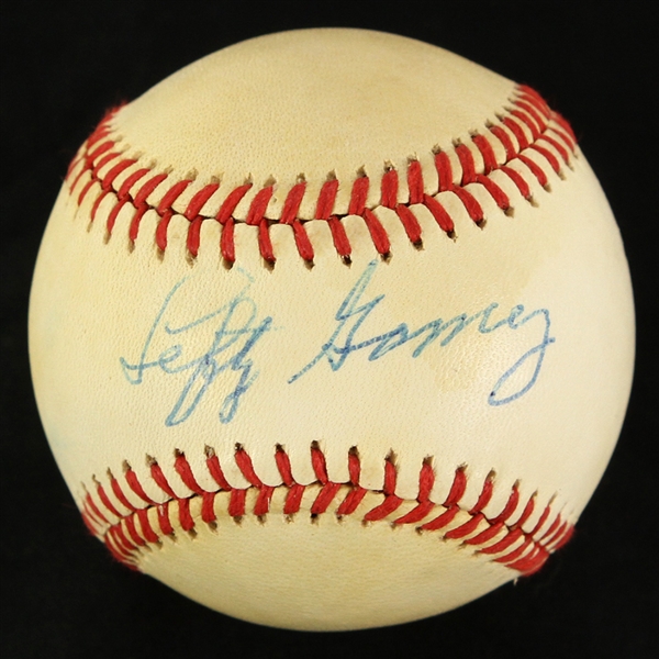 1985-88 Lefty Gomez New York Yankees Signed OAL Brown Baseball (JSA)
