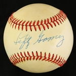 1985-88 Lefty Gomez New York Yankees Signed OAL Brown Baseball (JSA)
