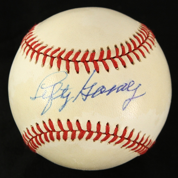 1985-88 Lefty Gomez New York Yankees Signed OAL Brown Baseball (JSA)