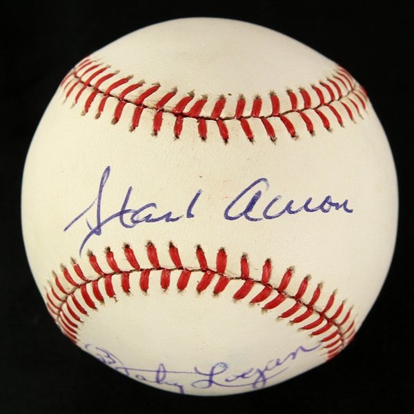 1989-90 Hank Aaron Johnny Logan Milwaukee Braves Signed ONL White Baseball (JSA)
