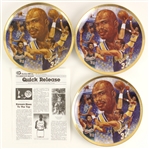 1989 Kareem Abdul Jabbar Los Angeles Lakers Signed Gartlan Commemorative Plates - Lot of 3 (JSA)