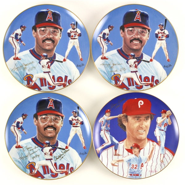 1983-85 Reggie Jackson Steve Carlton Signed Hackett Commemorative Plates - Lot of 4 (JSA)