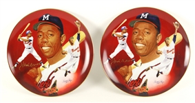 1985 Hank Aaron Milwaukee Braves Signed Hackett Artist Proof Commemorative Plates - Lot of 2 (JSA)