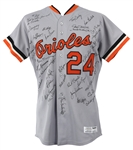 1986 Rick Dempsey Baltimore Orioles Game Worn Team Signed Road Jersey w/ 39 Signatures Including Cal Ripken Jr, Eddie Murray, Frank Robinson, Earl Weaver & More (MEARS LOA/JSA)