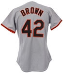 1991 Brown #42 Baltimore Orioles Spring Training Road Jersey (MEARS LOA)
