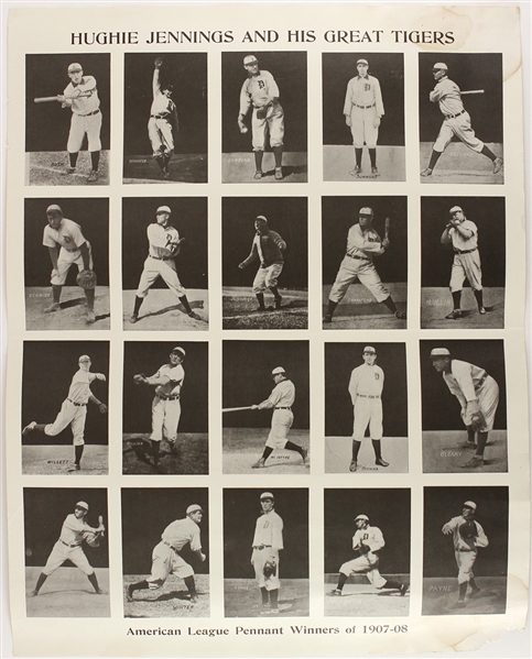 1907-08 Hughie Jennings & His Great Tigers 22" x 28" Modern Reprint Poster