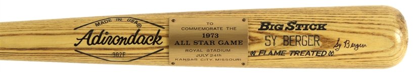1973 Sy Berger Topps Baseball Cards Signed Adirondack All Star Game Royal Stadium Commemorative Bat (JSA)