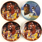 1985-87 Magic Johnson Reggie Jackson Lakers/Angels Signed Commemorative Plates - Lot of 4 (JSA)