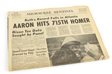 1974 (April 9) Hank Aaron Atlanta Braves "Aaron Hits 715th Homer" Milwaukee Sentinel Newspaper