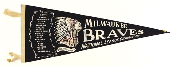 1958 Lew Burdette Milwaukee Braves Signed National League Champions 29" Full Size Pennant (JSA)