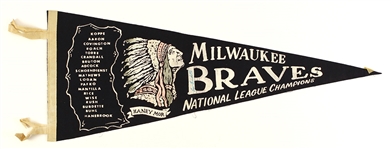 1958 Lew Burdette Milwaukee Braves Signed National League Champions 29" Full Size Pennant (JSA)