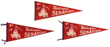 1969 Ted Williams Washington Senators Signed 29" Full Size Pennants - Lot of 3 (JSA)