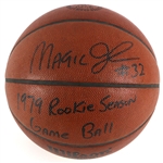 1979 Magic Johnson Los Angeles Lakers Signed Wilson ONBA O'Brien Game Used Basketball (MEARS LOA/JSA)